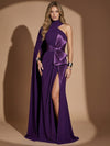 Jersey Mermaid High Neck Maxi Evening Dresses with Oversized Bow