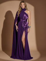 Jersey Mermaid High Neck Maxi Evening Dresses with Oversized Bow