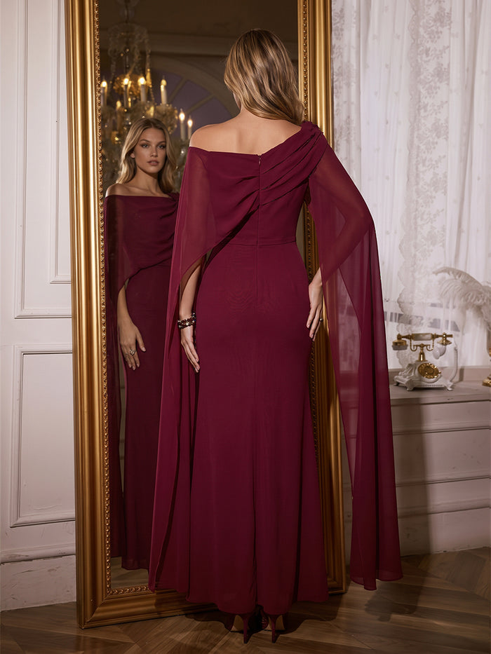 Chiffon Mermaid One Shoulder Maxi Evening Dresses with Caps