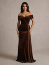 Velvet Mermaid Off Shoulder Maxi Evening Dresses with Draped Side Sash