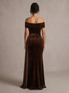 Velvet Mermaid Off Shoulder Maxi Evening Dresses with Draped Side Sash