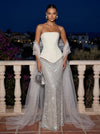 Sequins Mermaid Strapless Maxi Evening Dresses with  Drop Waist