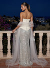 Sequins Mermaid Strapless Maxi Evening Dresses with  Drop Waist