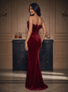 Velvet Mermaid Strapless Maxi Evening Dresses with Ruffles