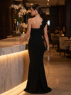 Jersey Mermaid One Shoulder Maxi Evening Dresses with 3D Flowers