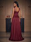 Satin A-Line Square Neck Maxi Evening Dresses with Corset Bodice