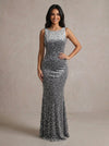 Velvet Mermaid U-Neck Maxi Evening Dresses with Sequins