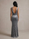 Velvet Mermaid U-Neck Maxi Evening Dresses with Sequins