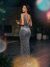 Velvet Mermaid U-Neck Maxi Evening Dresses with Sequins