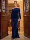 Velvet Mermaid Off Shoulder Maxi Evening Dresses with Ruched