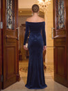 Velvet Mermaid Off Shoulder Maxi Evening Dresses with Ruched