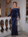 Velvet Mermaid Off Shoulder Maxi Evening Dresses with Ruched
