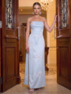 Satin Mermaid Strapless Maxi Evening Dresses with 3D Flowers
