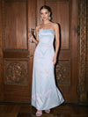 Satin Mermaid Strapless Maxi Evening Dresses with 3D Flowers