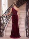 Velvet Mermaid One Shoulder Maxi Evening Dresses with Sequins