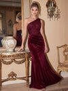 Velvet Mermaid One Shoulder Maxi Evening Dresses with Sequins