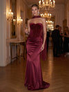 Satin Mermaid Strapless Maxi Evening Dresses with Velvet Corset Bodice