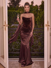 Satin Mermaid Strapless Maxi Evening Dresses with Velvet Corset Bodice