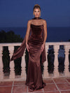 Satin Mermaid Strapless Maxi Evening Dresses with Velvet Corset Bodice