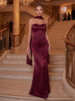 Satin Mermaid Strapless Maxi Evening Dresses with Corset Bodice