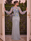 Mermaid V Neck Long Sleeves Evening Dresses with Sequin Floral Embroidery