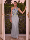 Mermaid One Shoulder Sleeveless Evening Dresses with Sequin Floral Embroidery