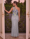 Mermaid One Shoulder Sleeveless Evening Dresses with Sequin Floral Embroidery