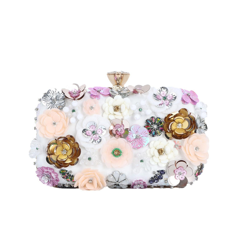 Women's Flower Beaded Chain Strap Evening Clutch Handbag