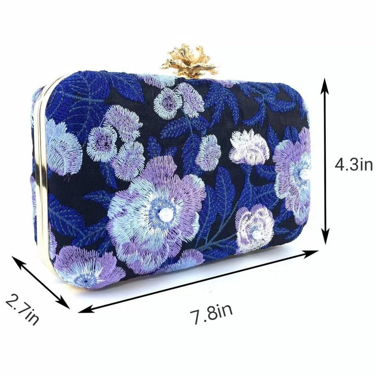 Vintage Pearl Floral Embroidered Clutch Purse Evening Handbag for Women