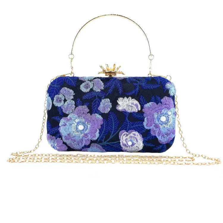 Vintage Pearl Floral Embroidered Clutch Purse Evening Handbag for Women