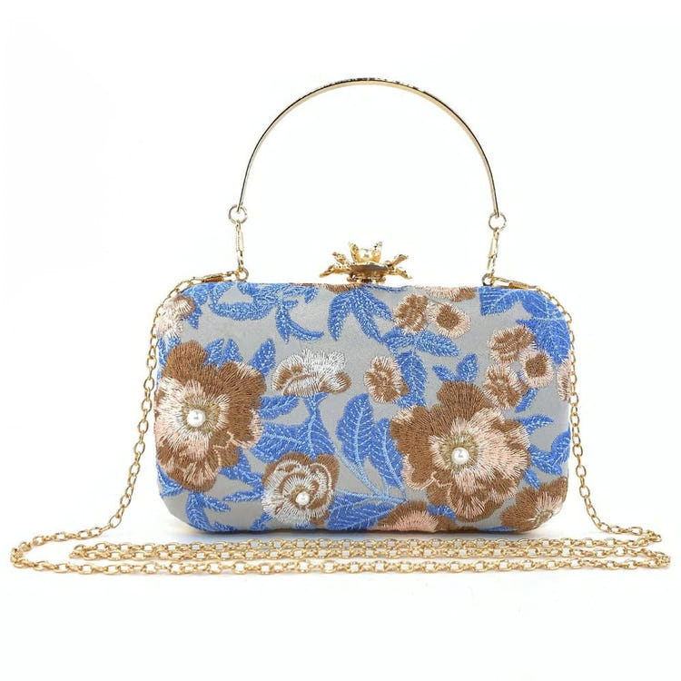 Vintage Pearl Floral Embroidered Clutch Purse Evening Handbag for Women