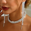 Sparkly Rhinestone Tassel Formal Costume Jewelry Set for Women and Brides