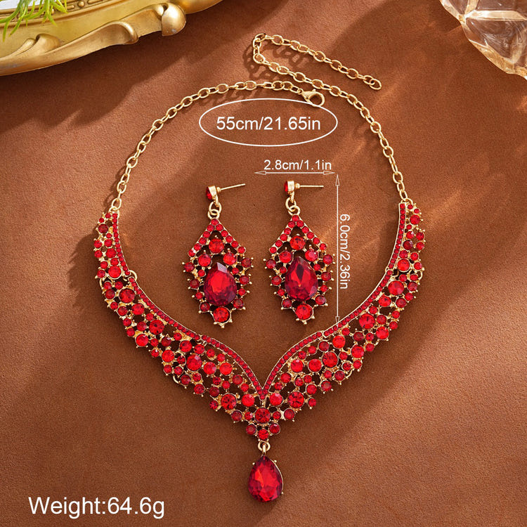 Elegant Teardrop Rhinestone Sparkling Banquet Party Jewelry Set for Women