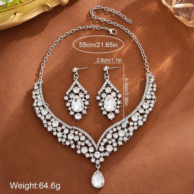 Elegant Teardrop Rhinestone Sparkling Banquet Party Jewelry Set for Women