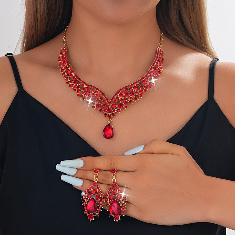 Elegant Teardrop Rhinestone Sparkling Banquet Party Jewelry Set for Women