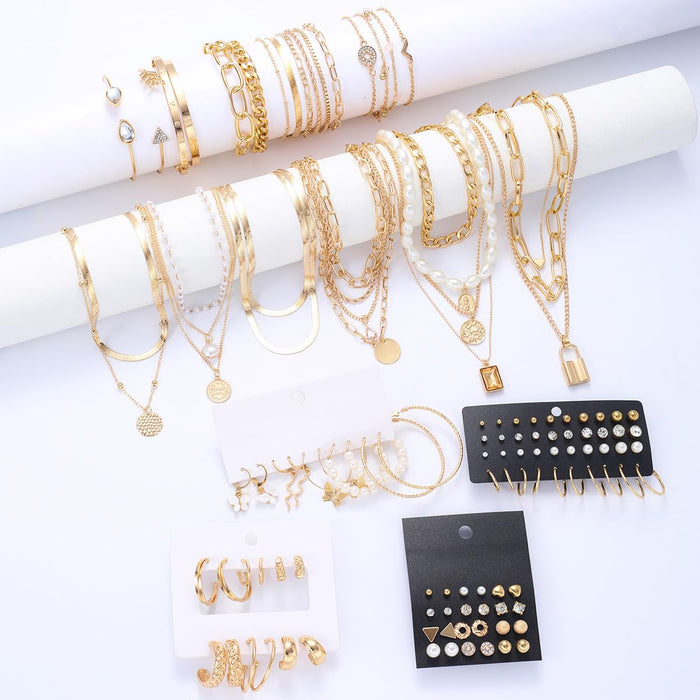 108 Pcs Gold Plated Adjustable Jewelry Sets for Women
