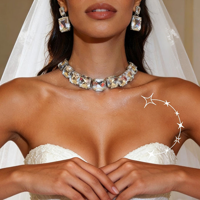 Chunky Diamond Choker Necklace Prom Jewelry Set for Women