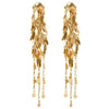 Elegant Gold Cluster Layer Leaf Long Tassel Dangle Drop Earrings for Women