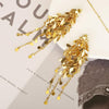 Elegant Gold Cluster Layer Leaf Long Tassel Dangle Drop Earrings for Women