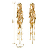 Elegant Gold Cluster Layer Leaf Long Tassel Dangle Drop Earrings for Women