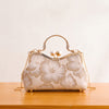 Women Retro Floral Embroidery Clutch Bag Pearl Top Handle Chain Crossbody Purse For Wedding Evening Party