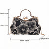 Women Retro Floral Embroidery Clutch Bag Pearl Top Handle Chain Crossbody Purse For Wedding Evening Party