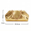 Women Gold Metallic Pleated Cloud Clutch Purse Soft Ruched Pouch Detachable Chain Crossbody Bag For Wedding Prom Evening Party