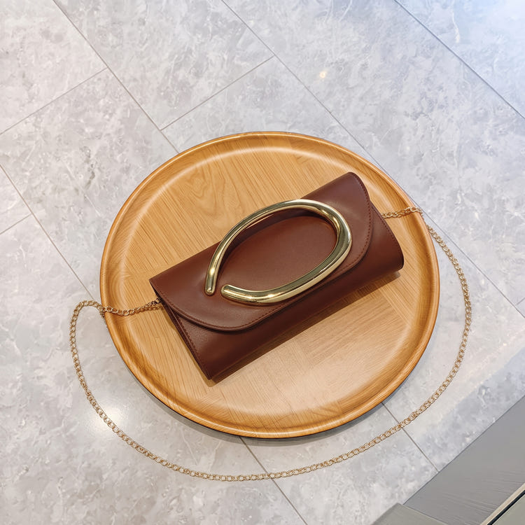 Women PU Leather Envelope Clutch Purse With Large Gold Metal Ring Handle Detachable Chain Crossbody Bag For Wedding Prom Formal Evening Party