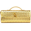 Women Woven PU Leather Long Envelope Clutch Purse Gold Twist Lock Top‑Handle Detachable Adjustable Crossbody Bag For Wedding Cocktail Formal Evening Party