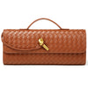 Women Woven PU Leather Long Envelope Clutch Purse Gold Twist Lock Top‑Handle Detachable Adjustable Crossbody Bag For Wedding Cocktail Formal Evening Party