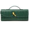 Women Woven PU Leather Long Envelope Clutch Purse Gold Twist Lock Top‑Handle Detachable Adjustable Crossbody Bag For Wedding Cocktail Formal Evening Party