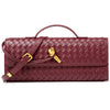 Women Woven PU Leather Long Envelope Clutch Purse Gold Twist Lock Top‑Handle Detachable Adjustable Crossbody Bag For Wedding Cocktail Formal Evening Party