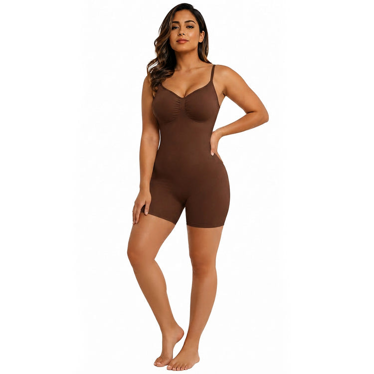 Seamless Spaghetti Strap Bodysuit Shapewear Tummy Control Butt Lifting Short‑Leg Body Shaper For Women Under Dresses