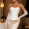Strapless Sweetheart Satin Overbust Corset Top Boned Waist Cinching Lace‑Up Back Body Shaper Bustier